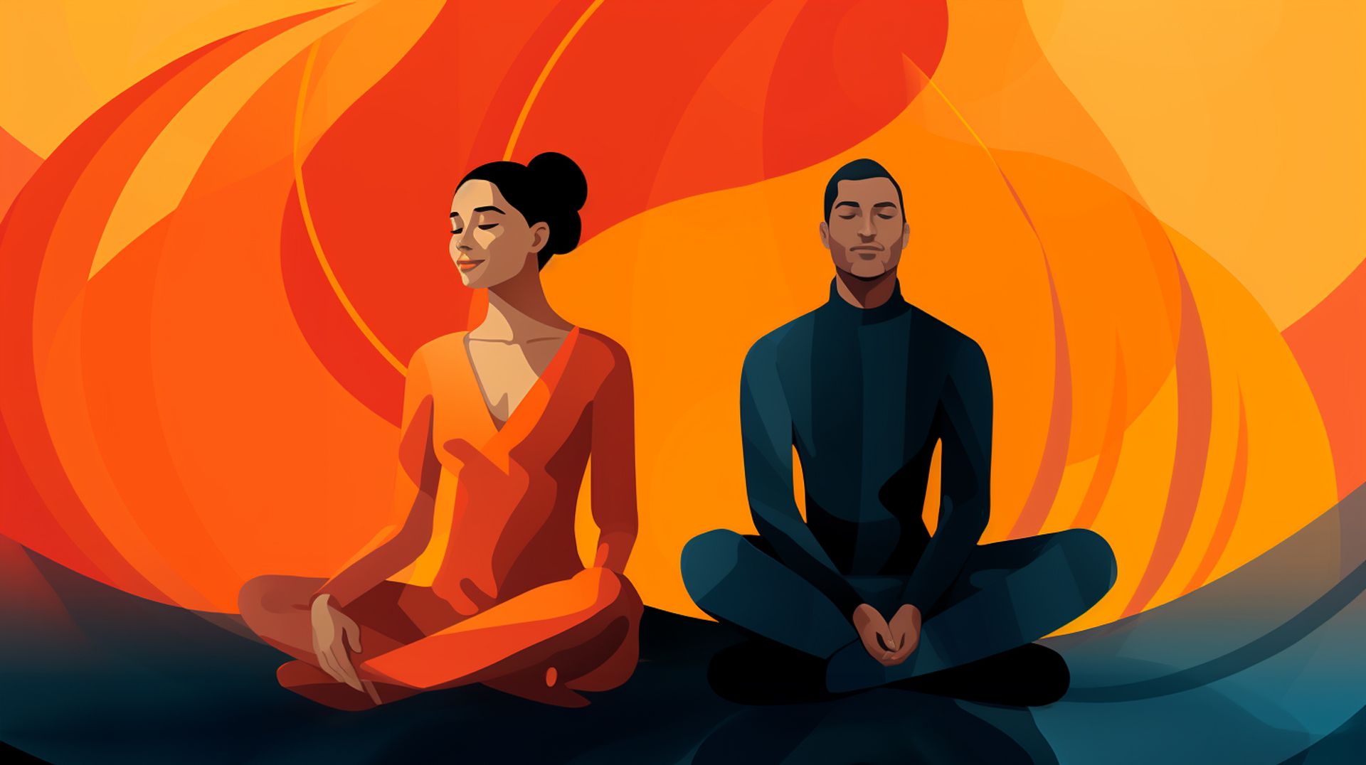 illustration of a man and woman meditating