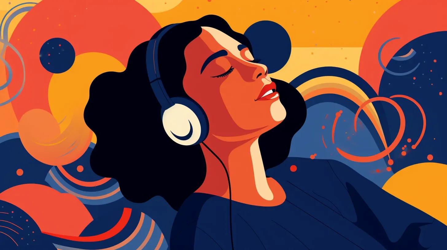 an illustration of a woman with headphones listening to a guided meditation